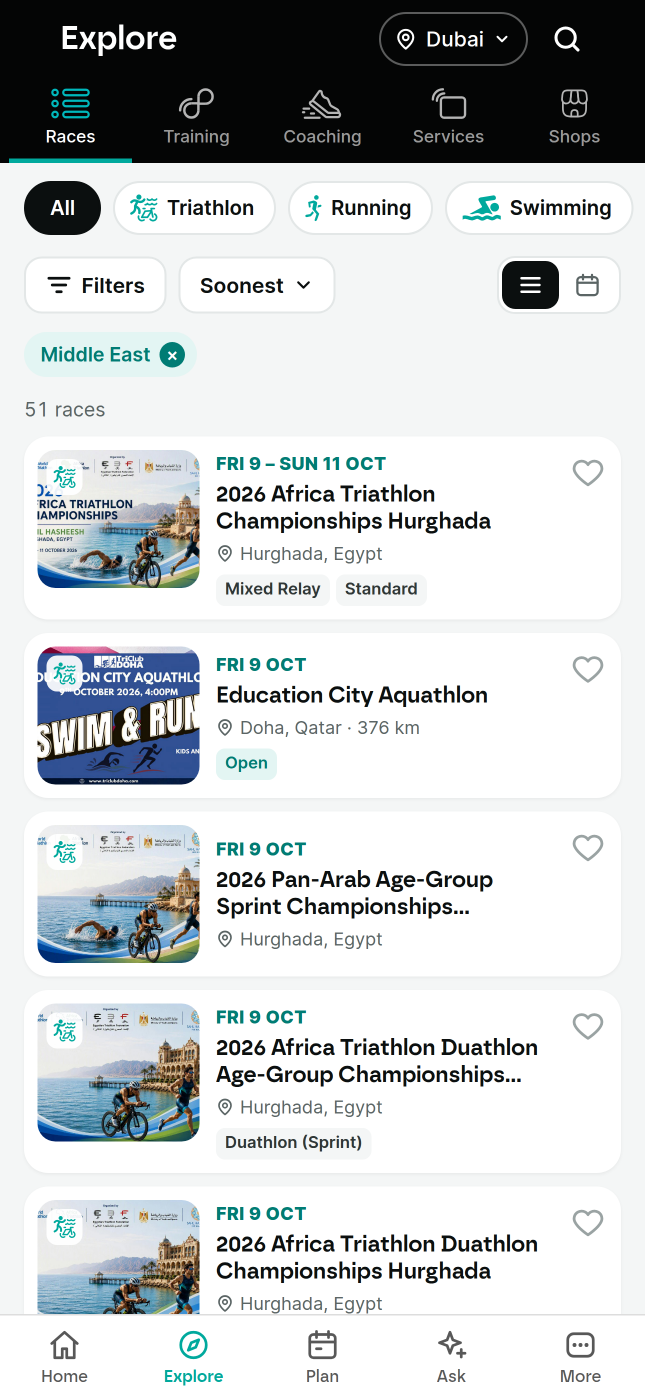 Explore: every race by sport and place