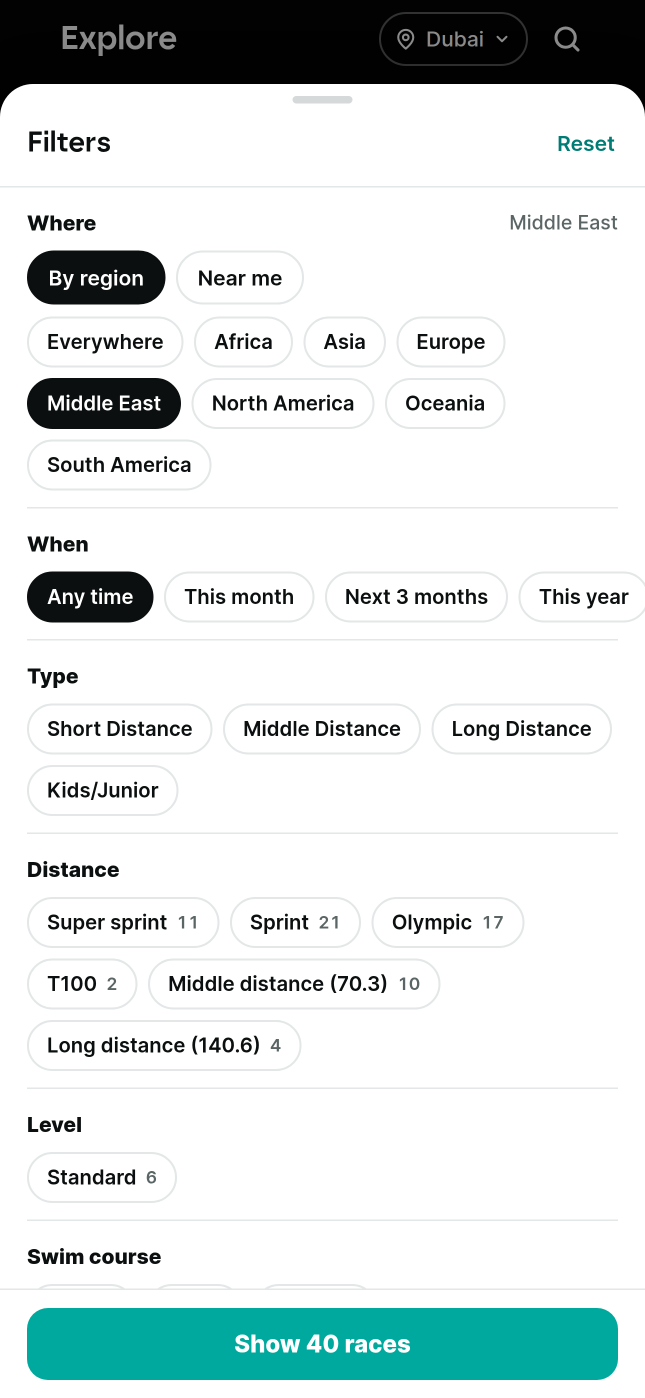Filters: distance, course, month